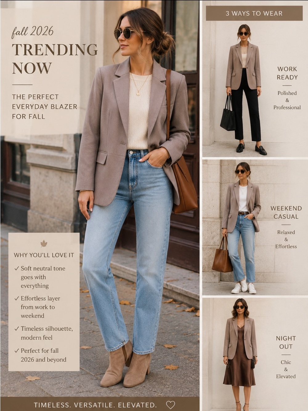 Structured Taupe Single-Button Blazer